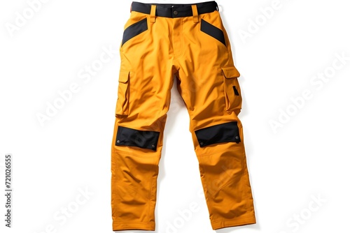 Firefighter men's orange flame resistant work pants a white background, in the style of dark yellow and yellow