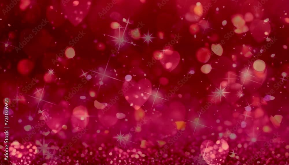 Animated illustration of glowing particles and hearts on red background Animated illustration of glowing particles and hearts on red background