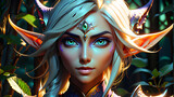 Beautiful Female Night Elf: Graceful Guardian in the Enchanted Forest Beneath the Moonlight.(Generative AI)
