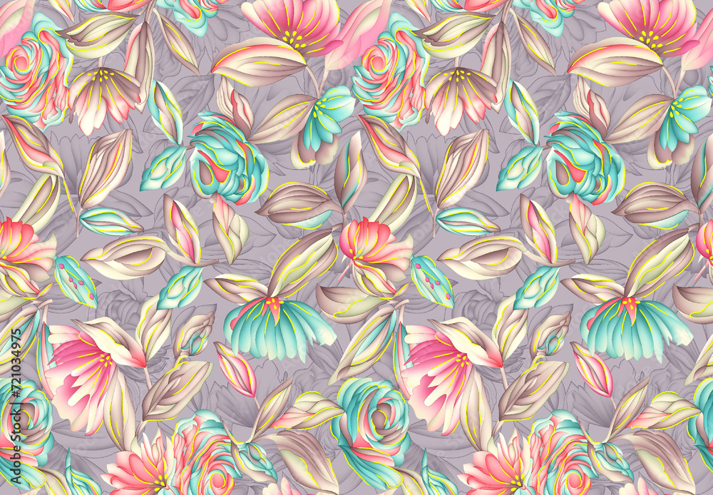 Abstract Flower and flower Seamless Pattern and background foe digital and textile desinhg