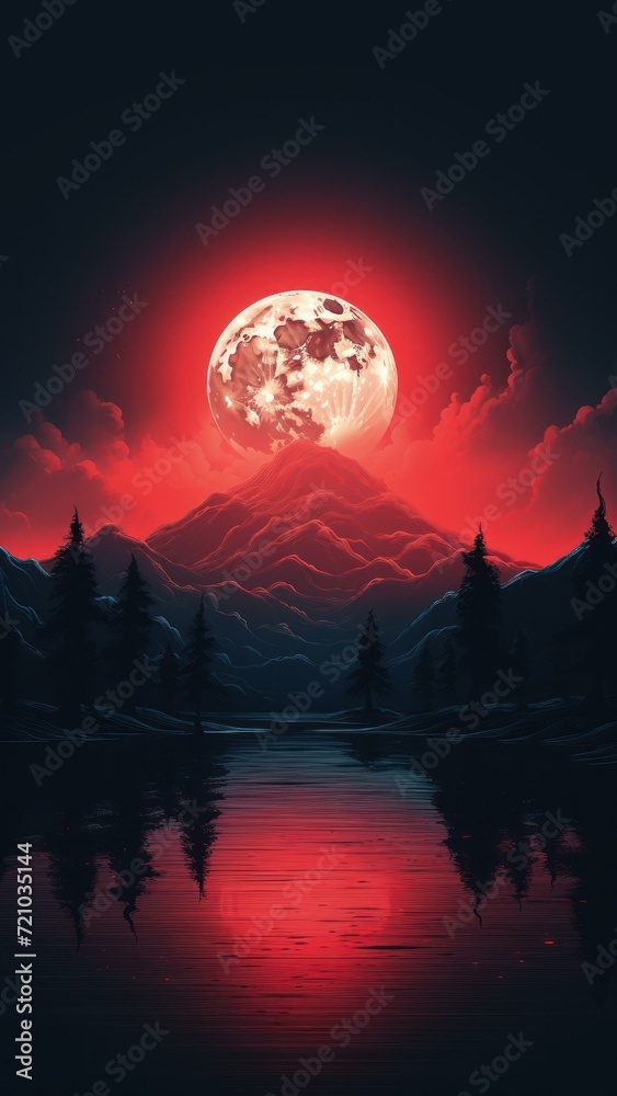 Drama-Filled Full Moon Night Sky in RGB Hues Generative AI
