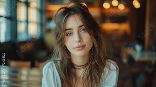 Wallpaper Mural Portrait of a young woman with a gentle expression in a cafe Torontodigital.ca