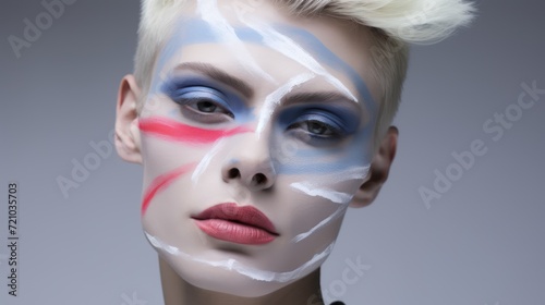 Portrait of a beautiful woman with creative make-up. Beauty, fashion. Generative AI