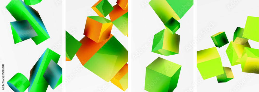 Flying 3d shapes, cubes and other geometric elements background design for wallpaper, business card, cover, poster, banner, brochure, header, website