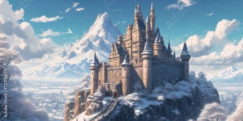 Majestic castle in the snow. Fantasy Art. Landscape background © franxxlin_studio