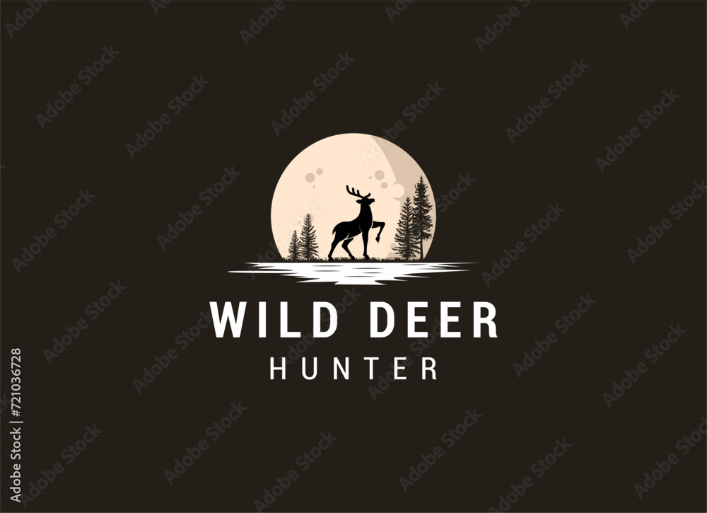 Wild deer logo design. Silhouette of deer logo
