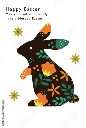 Easter Design. Silhouette rabbit and flowers.