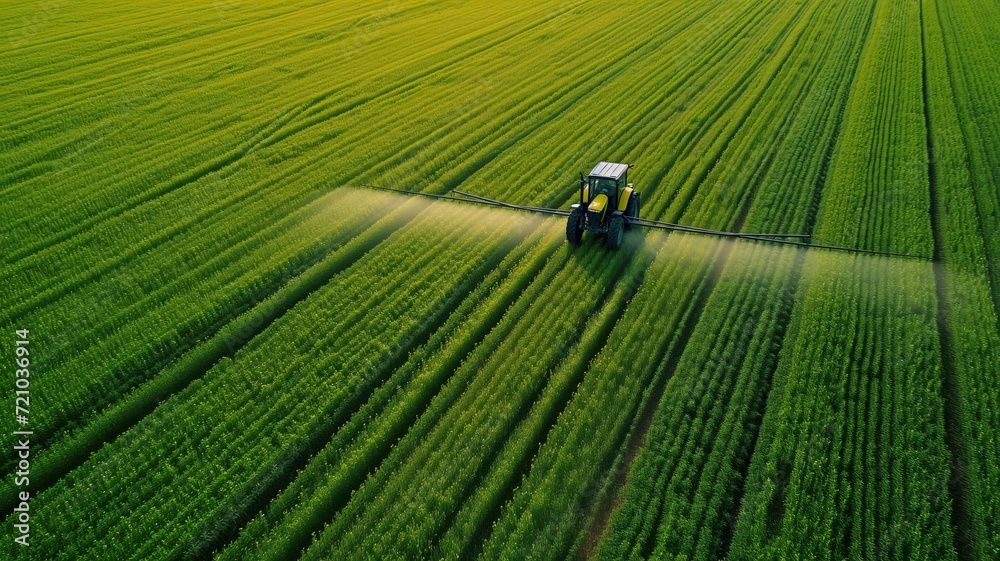 Tractor spraying pesticides at soy bean field. generative ai Tractor spraying pesticides at soy bean field. generative ai