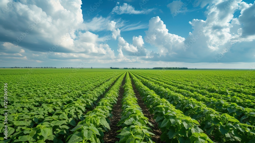 soybean farm agricultural field against sky. generative ai soybean farm agricultural field against sky. generative ai