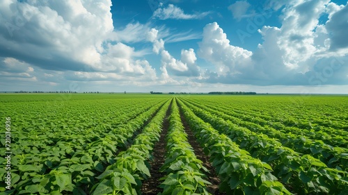 soybean farm agricultural field against sky. generative ai