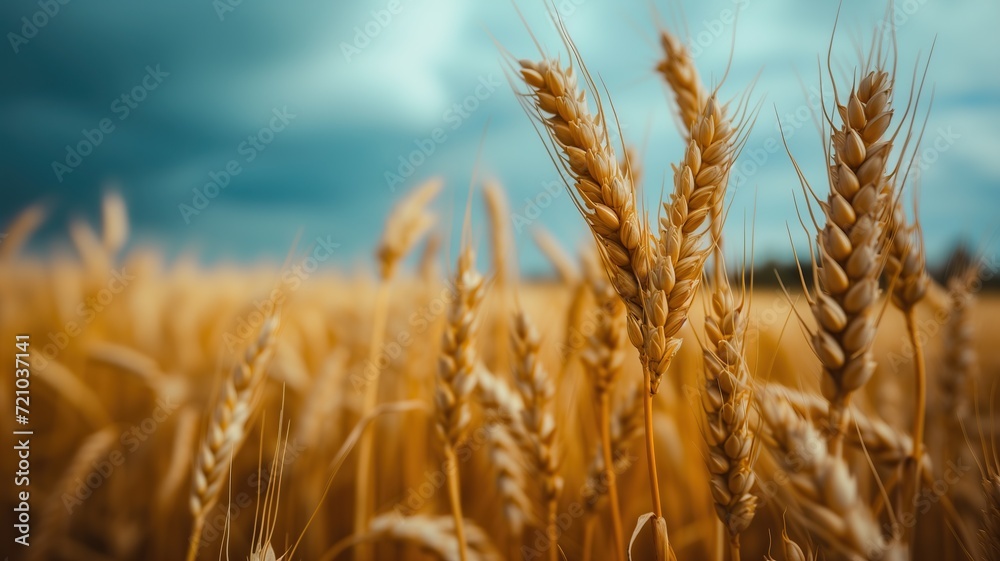 Close up of wheat ears in field. generative ai Close up of wheat ears in field. generative ai