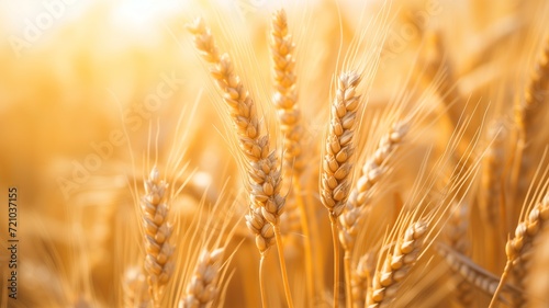 Close up of wheat ears in field. generative ai