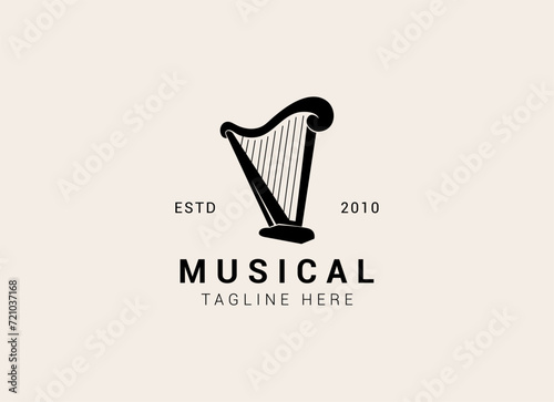 Creative and simple musical instrument logo. Harp logo design vector illustration