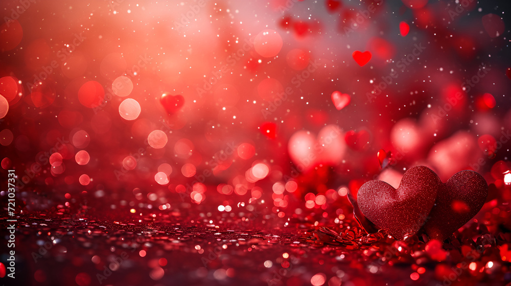Valentines day background with red hearts, copy space. generative ai