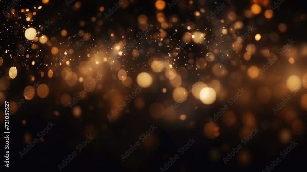 Golden Abstract Bokeh on Black Background: Holiday Concept AI Generated