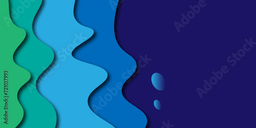Modern paper cut art cartoon abstract waves background. Abstract blue paper cut vector realistic relief. Background template for banners, flyers, presentations. vector illustration. 