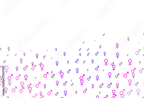 Light pink, blue vector background with gender symbols.