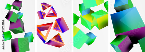 Composition of 3d cubes and other geometric elements background design for wallpaper, business card, cover, poster, banner, brochure, header, website