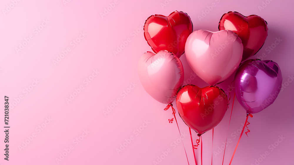 Valentines day background with red and pink hearts, copy space generative ai