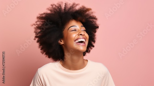 Beautiful african american woman with afro hairstyle laughing Generative AI © Alex