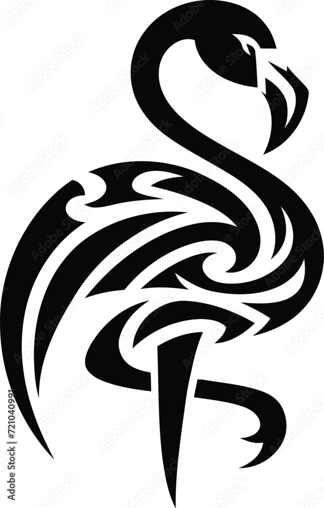 modern tribal tattoo flamingo, abstract line art of animals, minimalist contour. Vector 