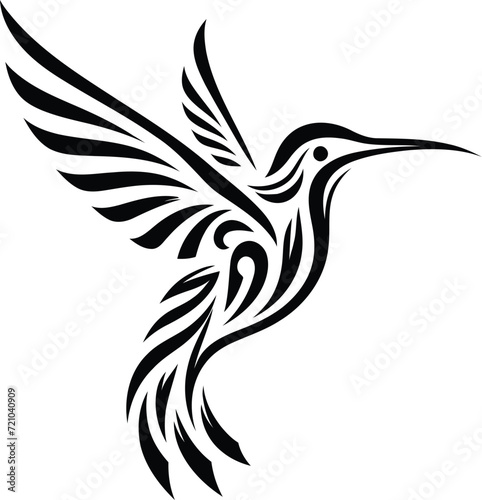 modern tribal tattoo hummingbird, abstract line art of animals, minimalist contour. Vector 