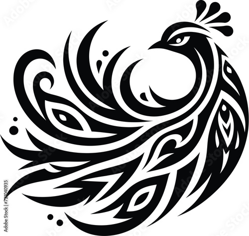 modern tribal tattoo peacock, abstract line art of animals, minimalist contour. Vector 