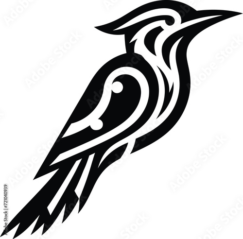 modern tribal tattoo woodpecker, abstract line art of animals, minimalist contour. Vector 