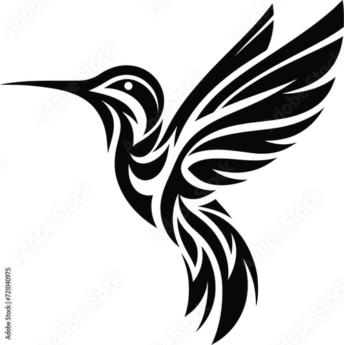 modern tribal tattoo hummingbird, abstract line art of animals, minimalist contour. Vector 