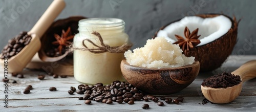 Handcrafted beauty products made with natural ingredients like coconut and shea butter, olive oil, coffee, and sugar. Organic exfoliating scrub and body lotion.
