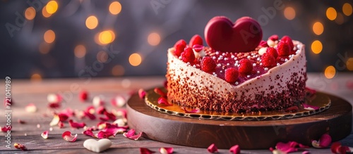 Valentine's cake in the shape of a heart.