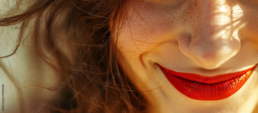Captivating Close-up: Beauty of a Woman's Lips, Smile, and Contempt Shine in Close-Up Shot