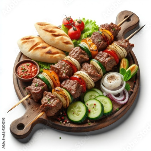 lamb kebab with vegetable salad isolated on white