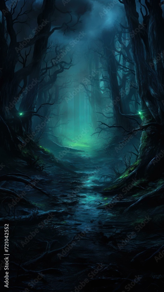 Dark Cinematic Haunted Forest Background Generative AI