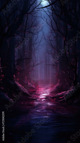 Mysterious Haunted Forest Trail with Dark Cinematic Colors Generative AI