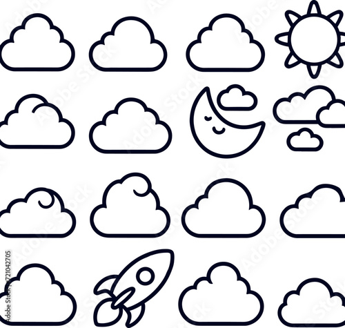 Simple outline clouds vector Set Stock Collection Generated by Ai
