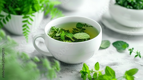 Fresh organic green herb leaves tea