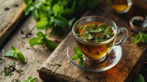 Fresh organic green herb leaves tea