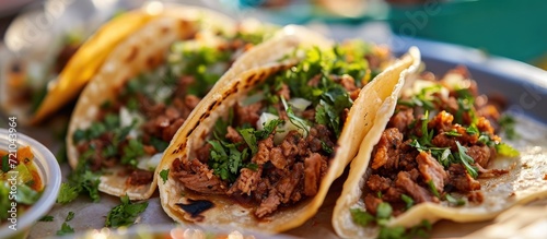 Pork street tacos in Cancun, Mexico.