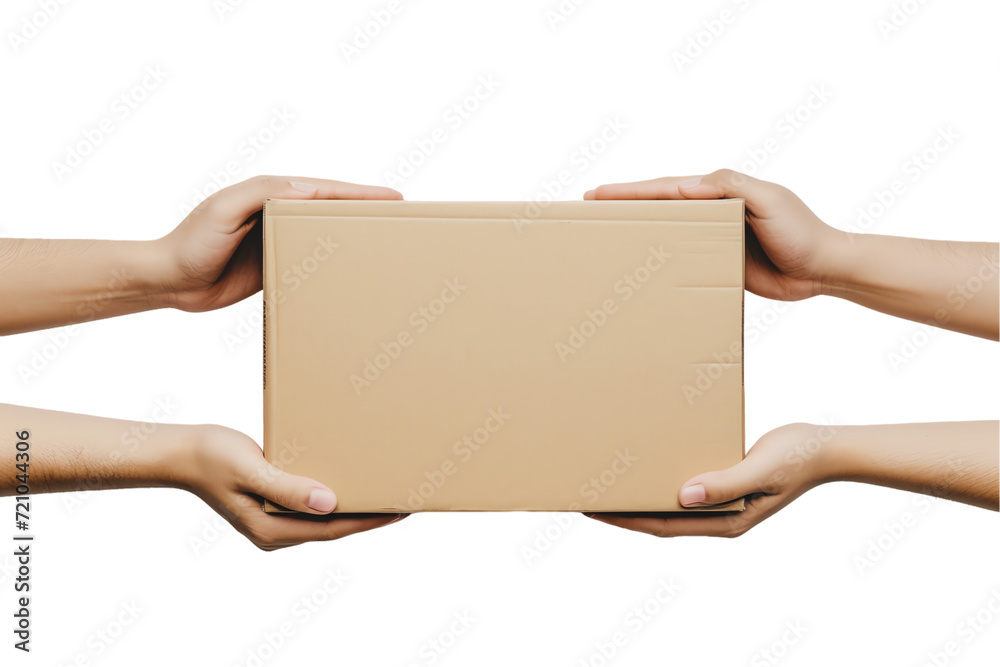Smiling man holds an empty cardboard box, displaying a message on a blank sign with hands and a cheerful smile Smiling man holds an empty cardboard box, displaying a message on a blank sign with hands and a cheerful smile