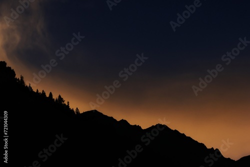 The silhouette of the mountains against the glow of the sunset