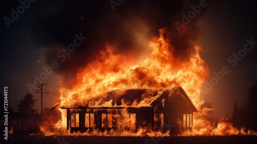 Burning house in the countryside. Conceptual image. 3d rendering Generative AI