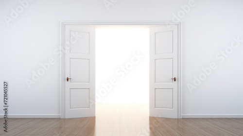 Door in the white room. 3D rendering. Mock up. Generative AI