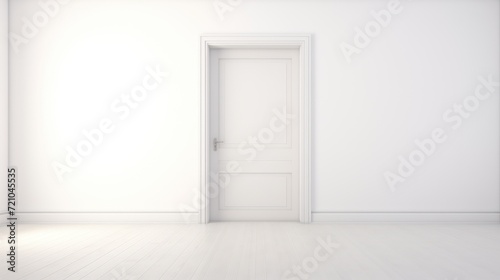 3D rendering of a white room with a wooden floor and a white door Generative AI