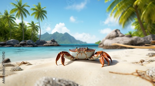 Mesmerizing Vista of a Diminutive Crab on the Sandy Shore AI Generated photo