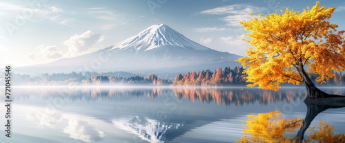 an image with a mountain and red autumn trees of japan