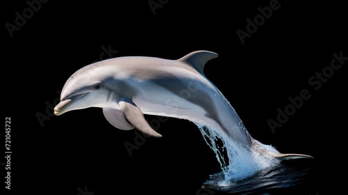 Dolphin jumping out of water isolated on black background. 3d render Generative AI