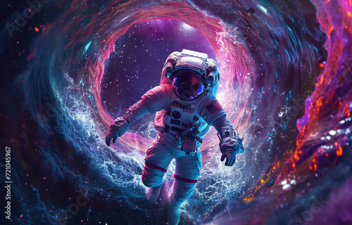 an astronaut in space with pink sphere