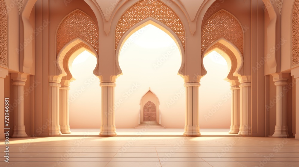 3d illustration of the entrance to the mosque with arches. Generative AI