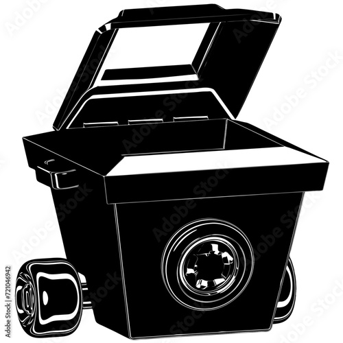 Green recycling trash bin silhouette. Vector illustration with sustainability theme and silhouette style.